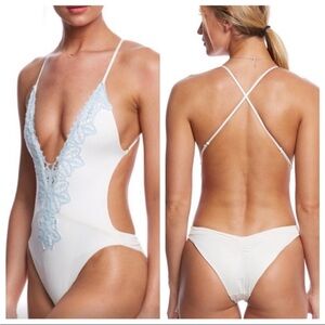 Blue Life White and Light Blue One Piece Swimsuit